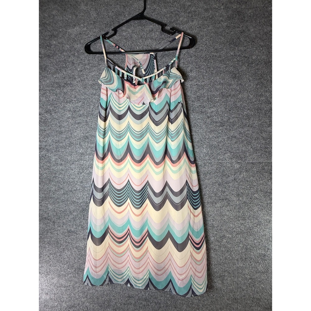 LC Lauren Conrad‎ Women 16 Pastel Chevron Wave Ruffle Chiffon Racerback Dress